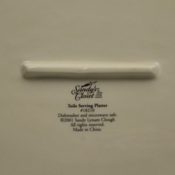 Sandys Closet Toile Serving Platter 13"x10" Oval Sandy Lynam Clough Black Cream - Picture 3 of 4